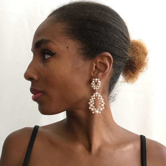 Pearl and Crystal Teardrop Statement Earrings - Picture 10 of 15
